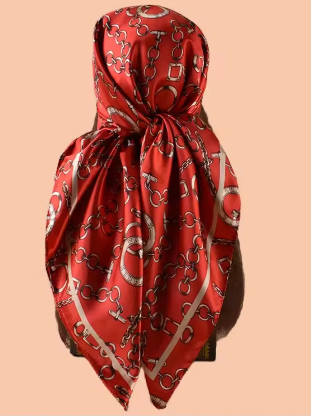 Red Chain-Print Satin Headscarf - Women’s Hair Accessory